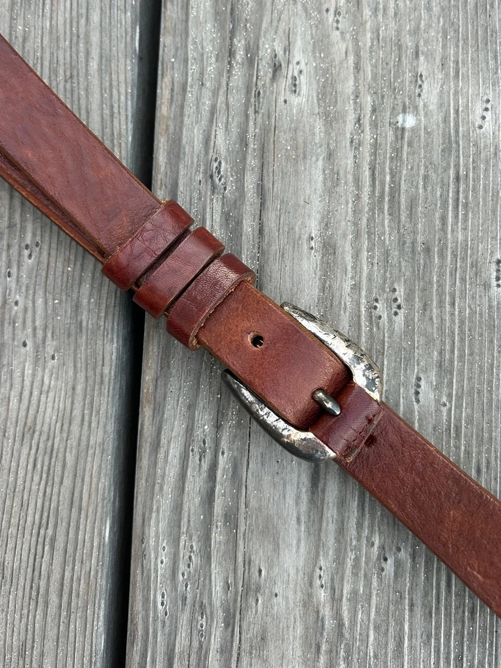 Vintage Italian Leather Belt Brown Western Silver Buckle Limited Made in Italy